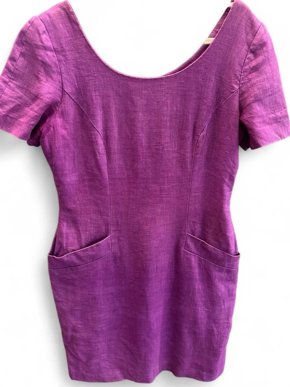 Vintage 80s Purple Santa Fe Short Sleeve Scoop Neck Sheath Dress Size 14